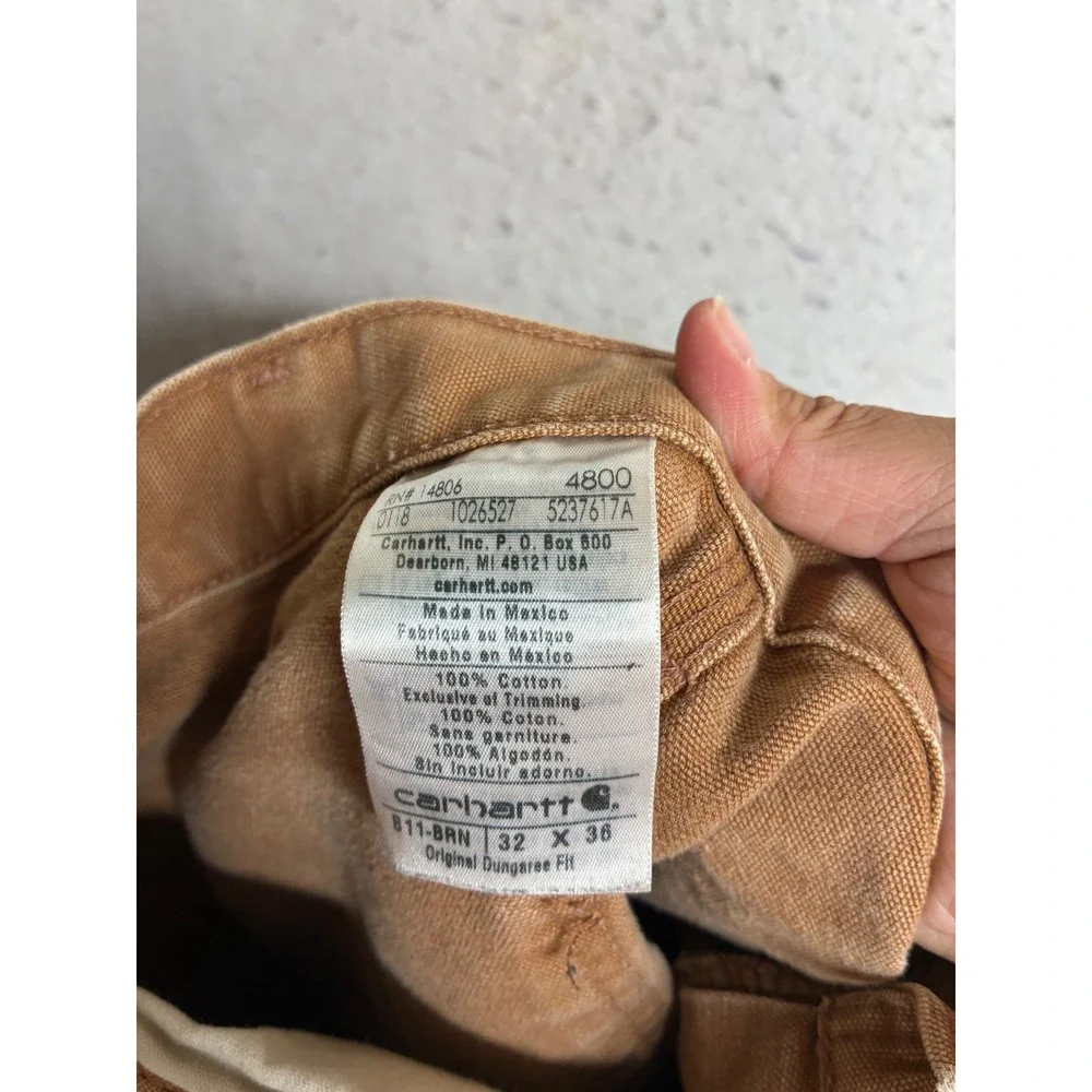 Carhartt B11-BRN Brown Duck Canvas Dungaree Fit Work Pants 32x36 Distressed